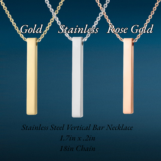 Vertical Bar Necklace Custom Engraved